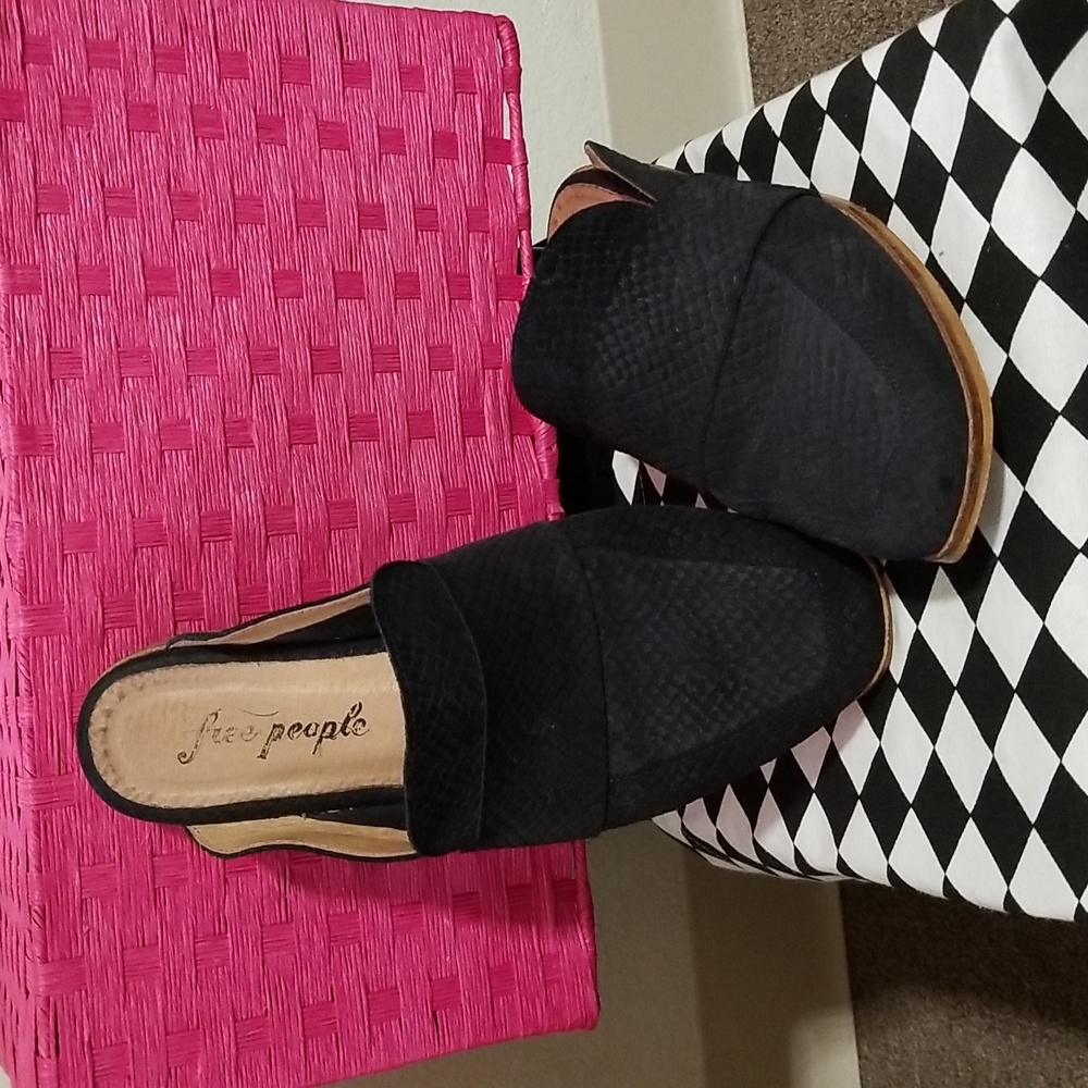 Free People blue suede embossed slides